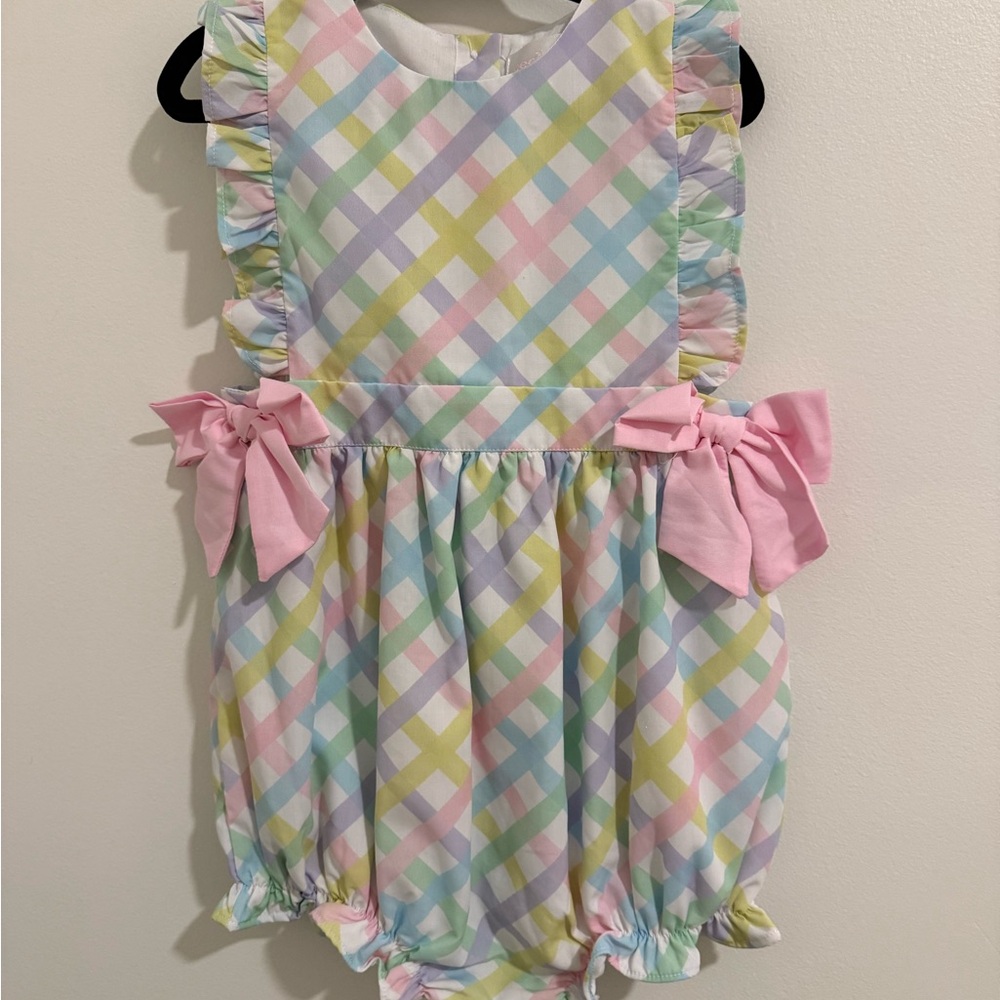 Pastel Plaid 2T Bubble with Pink Bows